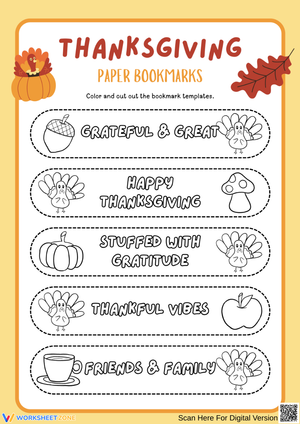 Printable Thanksgiving Bookmark Templates for Kids