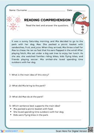 Identifying the Main Idea Reading Comprehension Worksheet