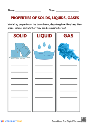 Properties of Solids, Liquids, and Gases Worksheet