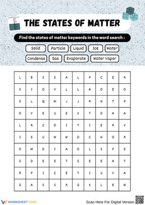 States of Matter Science Word Search for Kids