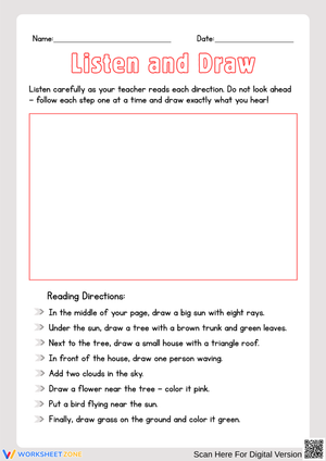 Following Directions – Listen and Draw Worksheet
