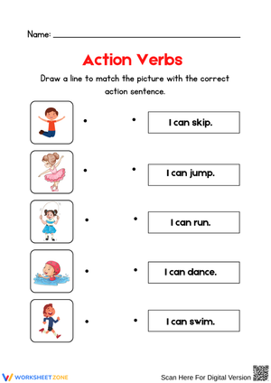 Action Verbs – Match the Picture to the Sentence