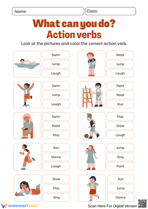 What Can You Do? – Action Verbs Coloring Worksheet