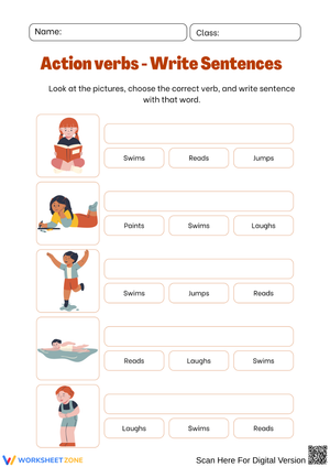 Action Verbs Sentence Writing Worksheet