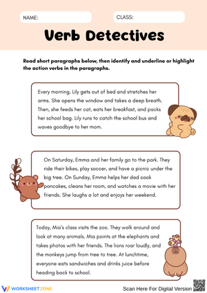 Verb Detectives – Identify Action Verbs Worksheet