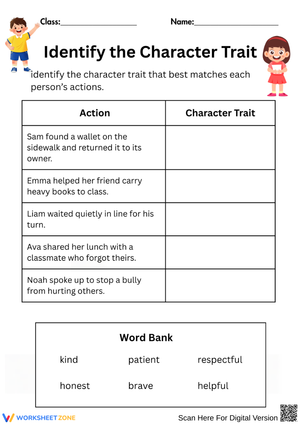 Identify the Character Trait – Match Actions to Traits