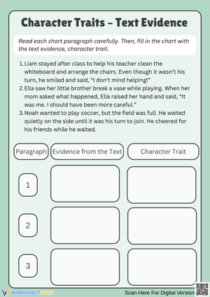 Character Traits – Text Evidence Reading Practice