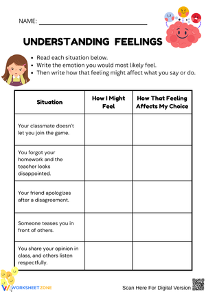 Understanding Feelings – Emotions and Reactions Worksheet