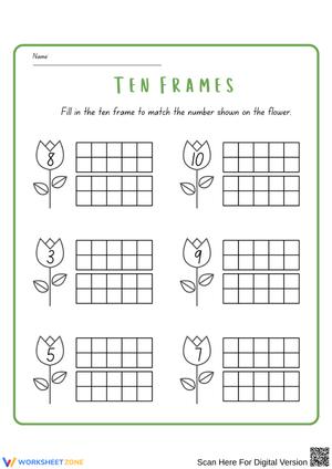 Ten Frames Worksheet – Numbers 1 to 10