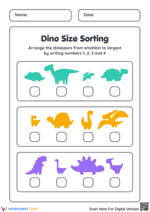 Dinosaur Size Sorting Worksheet for Kids