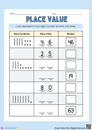 Place Value Tens and Ones Worksheet for Kids