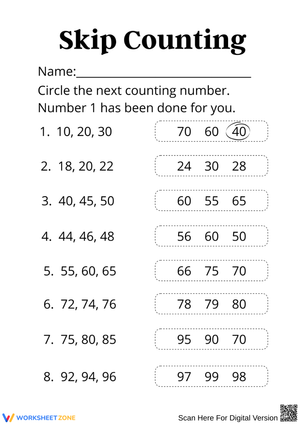 Skip Counting – Circle the Next Number Worksheet