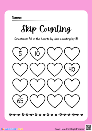 Skip Counting by 5s Worksheet | Heart Number Pattern