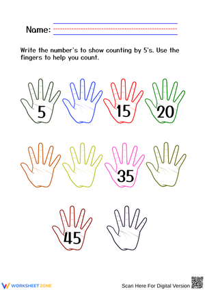 Skip Counting by 5s – Colorful Hands Worksheet