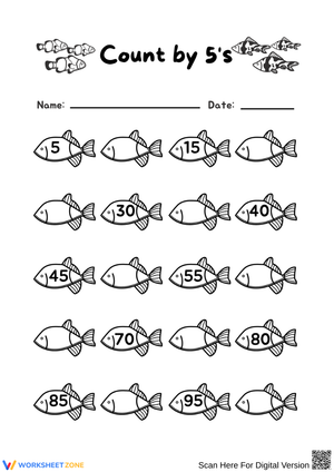 Count by 5s – Fish Skip Counting Worksheet