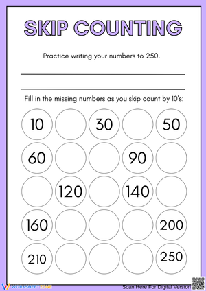 Skip Counting by 10s to 250 Worksheet
