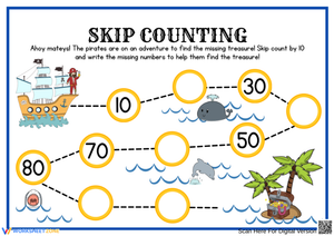 Pirate Treasure Skip Counting by 10 Worksheet