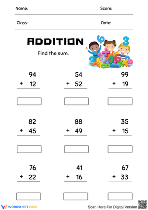 Addition Worksheet – Find the Sum