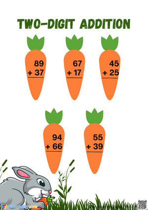 Bunny Carrot Two-Digit Addition Worksheet
