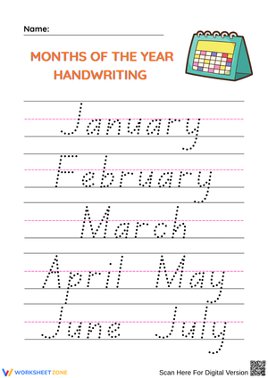 Cursive Handwriting Practice – Months of the Year