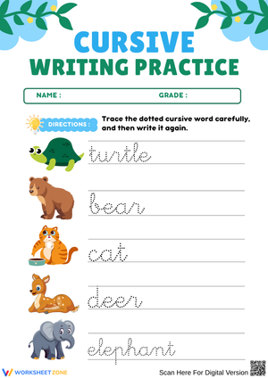 Cursive Writing Practice – Animal Names