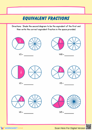 Equivalent Fractions – Visual Circle Model Worksheet
