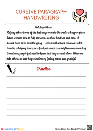 Cursive Paragraph Handwriting – Helping Others