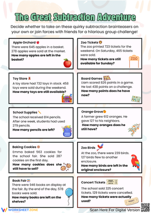 The Great Subtraction Adventure Worksheet