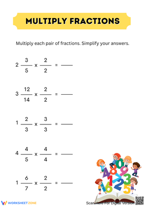 Multiply Fractions Worksheet | Simplify Mixed Numbers