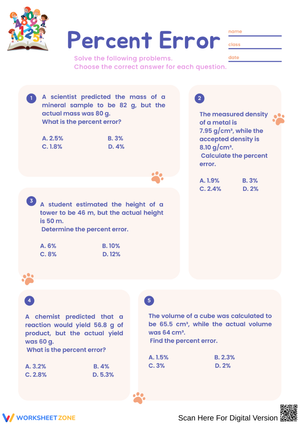 Percent Error Multiple-Choice Worksheet