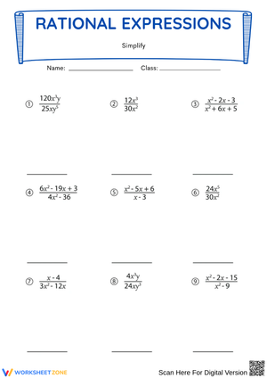 Simplifying Rational Expressions Practice Worksheet