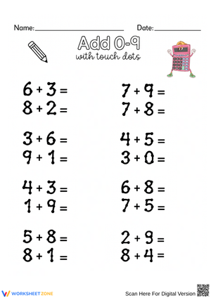 Add 0–9 with Touch Dots Worksheet