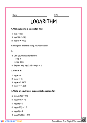 Logarithm Practice Worksheet – Evaluate and Rewrite Logs