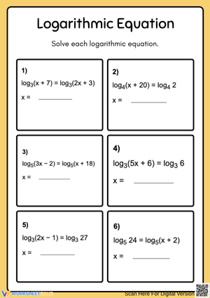 Logarithmic Equation Practice Worksheet – Solve for x
