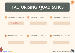 Factorising Quadratics Worksheet