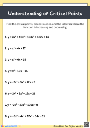 Critical Points Worksheet – Increasing and Decreasing Intervals