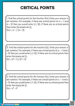 Critical Points – Identify and Express Critical Values in Set Notation