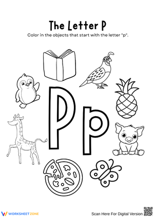 Letter P Beginning Sounds Coloring Worksheet