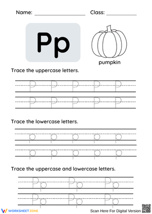 Letter P Tracing with Pumpkin Worksheet