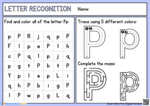 Find, trace, and color the letter P