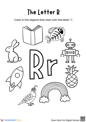 Letter R Beginning Sounds Coloring Worksheet