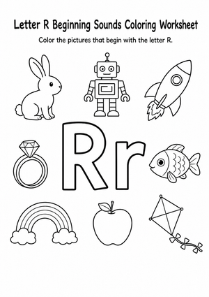 Letter R Beginning Sounds Coloring Worksheet