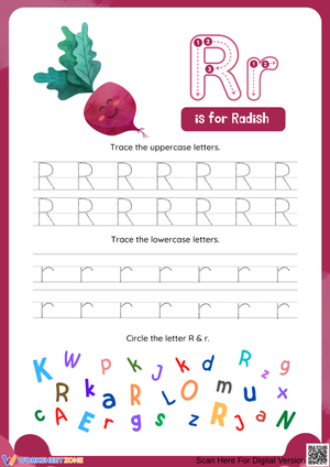 Letter R Tracing Worksheet – R is for Radish