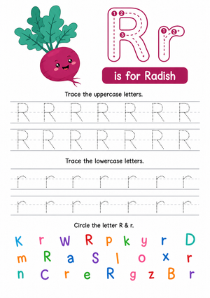 Letter R Tracing Worksheet – R is for Radish