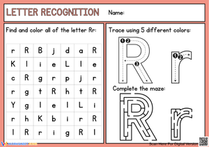 Find, trace, and color the letter R