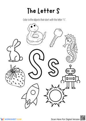 Letter S Beginning Sounds Coloring Worksheet
