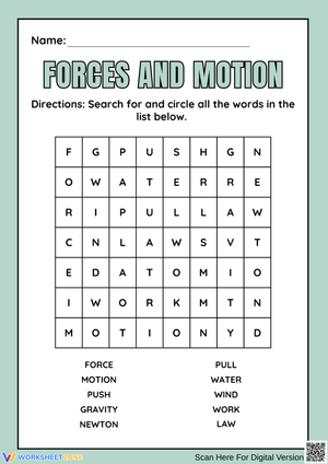 Forces and Motion – Word Search Activity