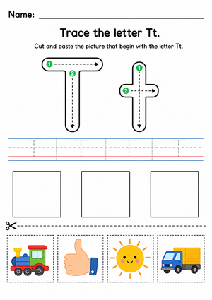 Letter T Cut and Paste Activity – Trace, Match & Learn
