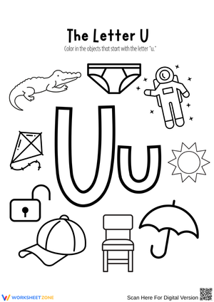 The Letter U Coloring Worksheet – Beginning Sounds