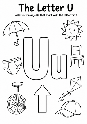 The Letter U Coloring Worksheet – Beginning Sounds